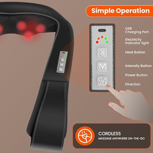 AMZPONY® Cordless Neck Massager for Pain Relief Deep Tissue, Rechargeable Shiatsu Neck and Back Massager with Heat Kneading Shoulder Massage for Body Muscle Pain Relief,Gifts for Dad Mom Friends thumbnail 6