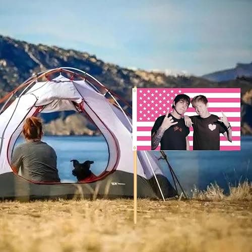 WENWELL Sam and Colby American Flag Wall Tapestry, Pink and White Stars and Stripes Design, Polyester Banner with Brass Grommets, 3x5 Feet, for College Dorm Room, Bedroom thumbnail 7