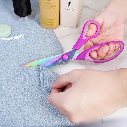 Zicolu 8.5" Scissors All Purpose, Multipurpose Office Scissors Set of 3 Pack, Titanium Coating Sharp Blade, Soft Comfort-Grip, Ideal for Fabric, School, Home, Craft & Sewing, Right/Left Handed, Purple thumbnail 6