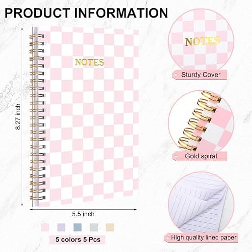 Humyoun 5 Pack Checkered Spiral Notebooks 8.27 x 5.51 Inch Cute Work Notebooks A5 College Ruled 160 Pages/ 80 Sheets Aesthetic School Supplies for Employee Worker Stuff School Office Supplies(Pastel) thumbnail 3