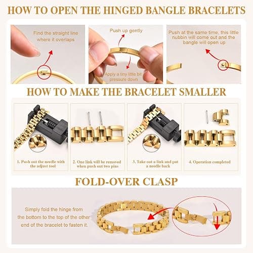 MPRAINBOW 2pcs 18K Gold Plated Chain Link Bracelet, Stainless Steel Crystal Friendship Bracelets Bangle,Watch Band Chains Wristband Jewelry with Adjust Tool thumbnail 5