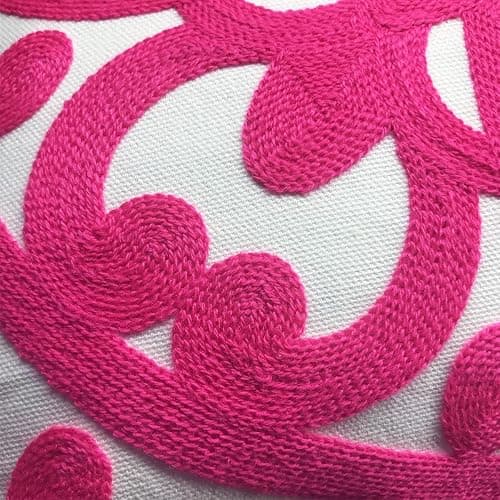 Alysheer Embroidered Decorative Throw Pillow Cover 18x18 inches, Classic Boho Mandala Knit Pattern, Farmhouse Cottage Cotton Canvas Cushion Case for Sofa Couch Bed Living Room Decor(Bright Hot Pink) thumbnail 3