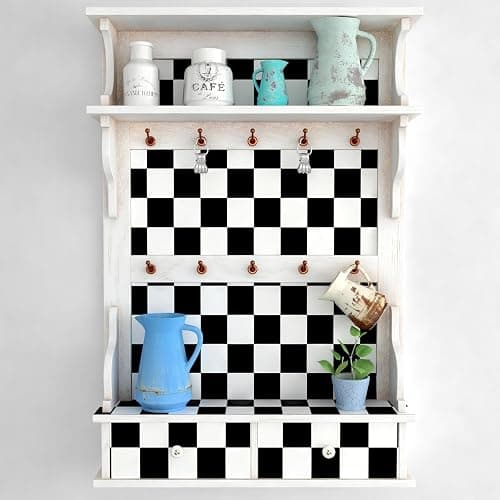 Decotalk Selbstklebende Tapete mit Schachbrett Muster in Schwarz Weiß 40X500cm Vinyl Wanddekoration Möbelfolie für Wohnzimmer Schlafzimmer Küche Einfache Installation Ideale Heimdekoration thumbnail 5