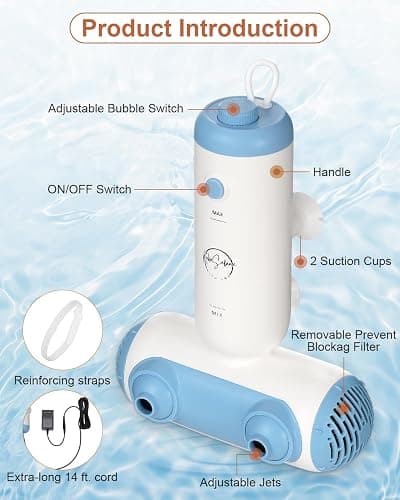 KokoSelene Bath Jets for Tub, Portable Bath Spa for Bathtub with Dual Hydro Jets, Bathtub Spa Machine Creates Soothing Bubbles for Daily Relax at Home Use (Blue) thumbnail 7