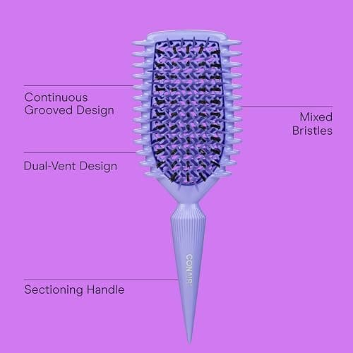 Conair Curl Define Pro Detangler Brush for Curly Hair, Dual-Vent Design with Continuous Grooves, Mixed Bristles for Frizz-Free Detangling, Smoothing, and Curl Definition thumbnail 2