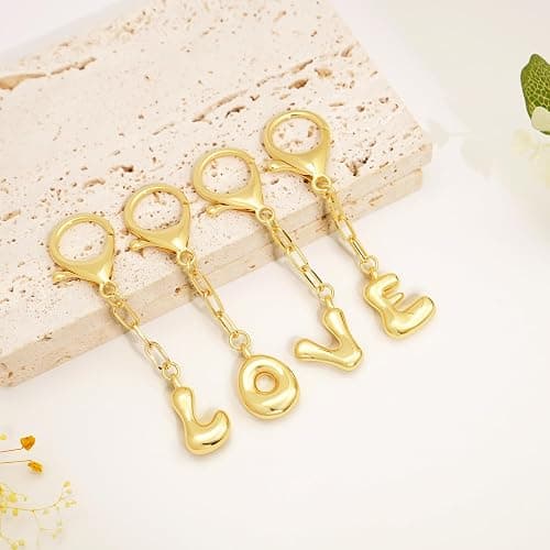 Fohufo Christmas Stocking Stuffers for Women - Cute Initial Bag Charms, 14K Gold Plated Keychain, Personalized Birthday Gifts thumbnail 7