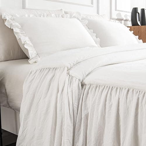 Bonlino Home Bedding Bedspread Set Quilt - Farmhouse Bedspread Summer Coverlet Bed Spreads, Lightweight Quilt Chic Vintage Bedding Ruffle Skirt Bedroom Rustic with 2 Pillow Shams (Queen, White) thumbnail 6