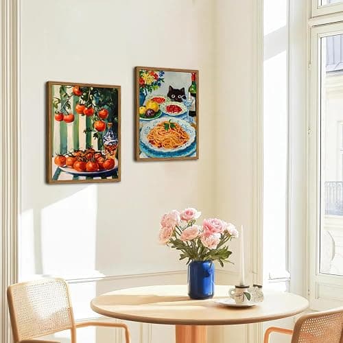 Framed Vintage Italian Kitchen Canvas Wall Art Set of 3, Funny Black Cat with Pasta Food Pictures Wall Decor, Rustic Tomato Paintings Prints Farmhouse Home Decor for Dining Room Restaurant 12X16in thumbnail 5