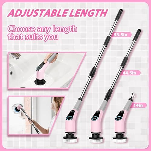 Electric Spin Scrubber, Cordless Cleaning Brush, Shower Scrubber with 8 Replaceable Brush Head, Power Cleaning Brush with Extension Handle, 2 Adjustable Speed, for Bathtub Tile Floor (Pink) thumbnail 4