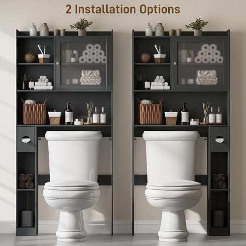 Vabches Over the Toilet Storage Cabinet with Glass Door, Above Toilet Storage Cabinet, Over Toilet Bathroom Organizer Space Saver, Behind Toilet Rack Shelf Cabinet, for Bathroom Laundry Restroom, Grey thumbnail 6