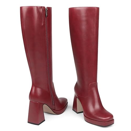 COLETER Women's Knee High Boots Square Toe Chunky Heel Platform Long Boots Side Zipper Winter Fashion Gogo Dress Boots thumbnail 5