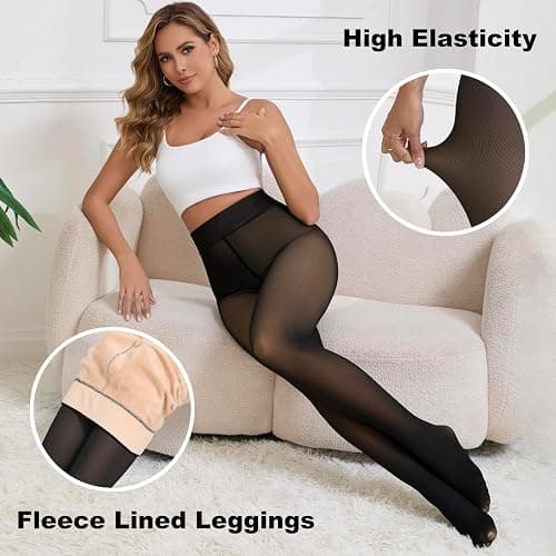 Apriddeo 2025 One-Seam Fleece Lined Tights More Warmth Fake Translucent Pantyhose High Waist Thermal Legging Women thumbnail 4