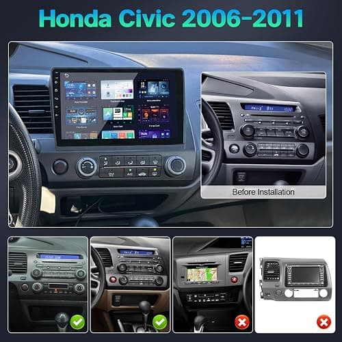 Upgrades Stereo for Honda Civic 2006-2011 Radio Wireless Apple Carplay Android Auto Leadfan 10.1" IPS Touchscreen for Honda Civic Radio Android Headunit Display GPS WiFi FM Mirrorlink Rear Camera SWC thumbnail 2
