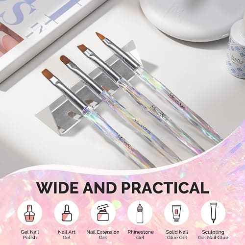 MelodySusie 4Pcs Nail Brush Kit, Flat/Oval/Angled/Carved Brushes Design for Gel Nail Art, Polish Application and Clean Up, Professional Manicure Tool Nail Brushes for DIY Home Salon Use thumbnail 7