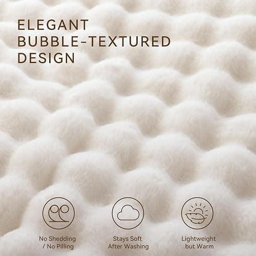 Smoofy Faux Fur Throw Blanket for Couch - Cream White Super Soft Cozy Bubble Blanket, Fluffy Plush Fuzzy Throw for Sofa & Bed, Thick Lightweight Warm Blanket, Luxury Aesthetic Gift for Women 50"x60" thumbnail 10