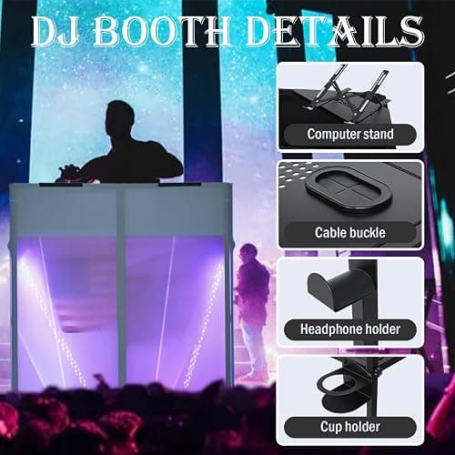 ANGELBECKE Portable DJ Booth Facade. DJ Table. Heavy-Duty DJ Table Stand Portable Booth, Iron Plate Surface DJ Facade Booth, with Carry Bag & Hook & Cup Holder (41.3"L x 20.4"W x 43.3"H) thumbnail 3