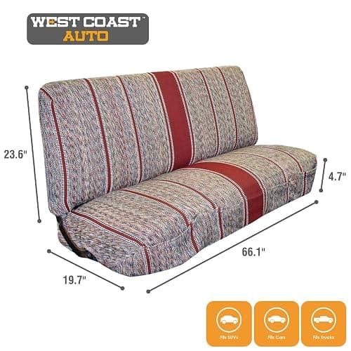 West Coast Auto Universal Baja Saddle Blanket Bench Full Size Seat Cover Fits Ford, Chevrolet, Dodge, and Full Size Pickup Trucks (Red) thumbnail 5