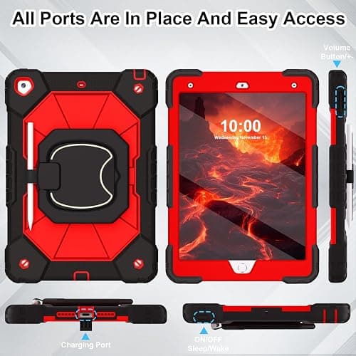 WESOROL Case for iPad 9th/8th/7th Generation 10.2 Inch (2021/2020/2019),Full-Body Drop Protection 9th Generation iPad Case with Rotating Stand Screen Protector Pencil Holder Holde,Black Red thumbnail 5