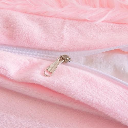 Besfunny Fluffy Pink Comforter Cover Queen Set – Plush Faux Fur Pink Bedding 3-Piece Set (1 Faux Fur Duvet Cover + 2 Furry Pillow Shams) Cozy Fluffy Bed Set thumbnail 7