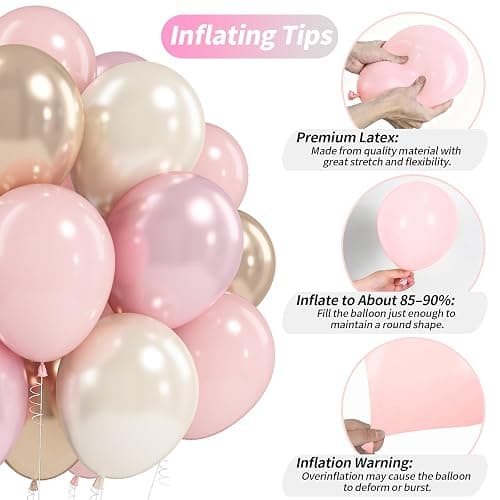 White Pink Gold Balloons Set, 12 Inch Double Stuffed Pearl White Sand Blush Pale Light Pink Apricot Champagne Gold Helium Balloon for Fairy Birthday Wedding Easter Baby Bridal Shower Party Decorations thumbnail 3