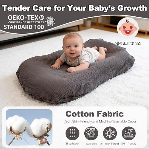 Baby Lounger - Snuggle Cozy Me Infant Lounger for Newborns | Breathable & Soft, Portable Awake-Time Pad, Essential Baby Gift (Lounger Cover Included) thumbnail 7