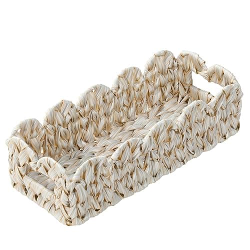 Coeusy Scalloped Toilet Paper Storage Basket,Boho Small Bathroom Basket,Wicker Decor Baskets for Bathroom,Bedroom,Living Room,Coastal Bathroom Decor Accessories - Image 1