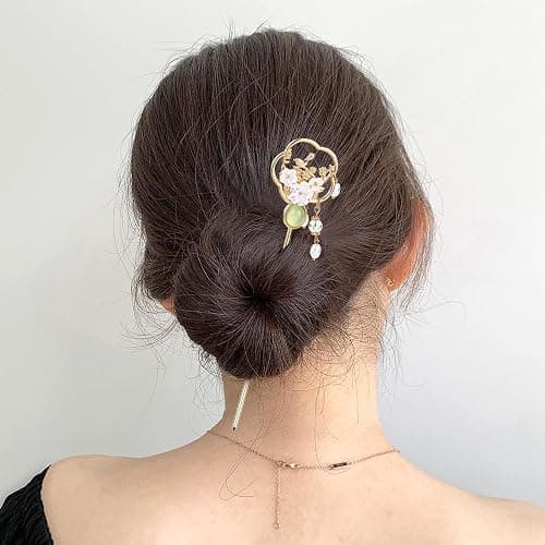 Cinaci 10 Pieces Decorative Vintage Retro Pearl Gold Metal Hair Sticks Pins with Pendants Chinese Hanfu Asian Flower Butterfly Hair Chopsticks Hair Bun Updo Holders Long Hairpins for Women Girls thumbnail 2
