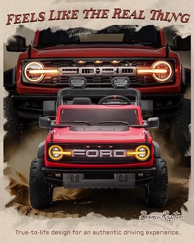 First Ride On Ford Bronco 24V Ride on Toys for Boys & Girls, 2 Seater Kids Electric Car with Remote Control, Kids Ride on Truck with 4 Wheels Suspension, Led Lights, Safety Belt (24V, Red) thumbnail 3