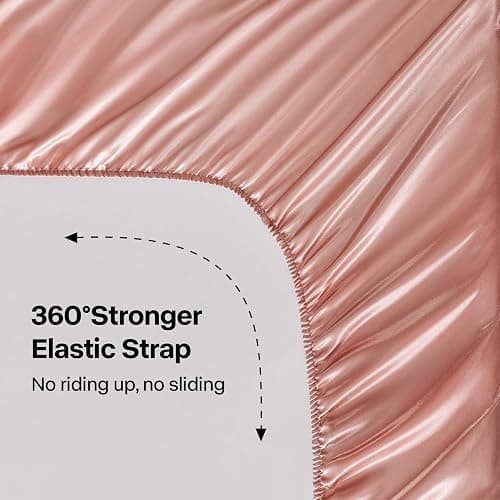 BEDELITE Satin Fitted Sheet and Pillowcases Set, Luxury Soft Similar to Silk Bottom Bed Sheet with Elastic Corner Straps, Deep Pocket up to 15 Inch, 1 Fitted Sheet and 2 Pillowcases(Full, Rose Pink) thumbnail 4