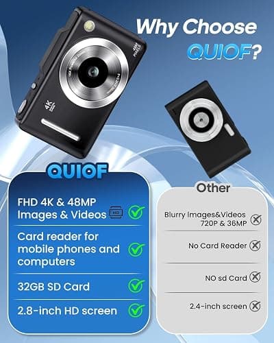 Digital Camera 4K for Kids-48MP Autofocus Vlogging Camera with 32GB Card, 16X Zoom, Anti-Shake, Compact Point and Shoot Camera for Teens Beginners, Birthday Gift Black thumbnail 7