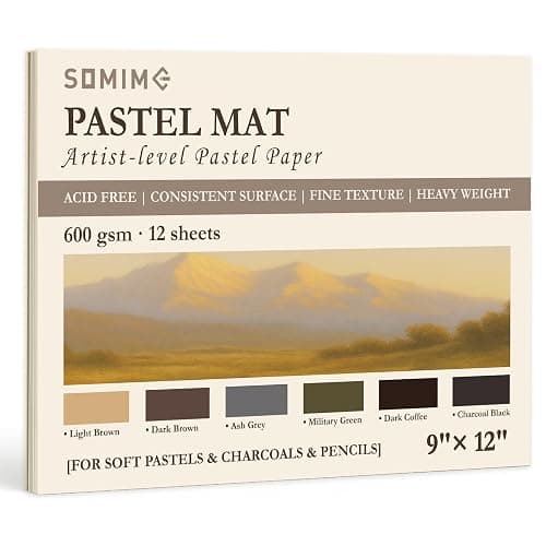 Somime 9x12 (600gsm) Sanded Pastel Paper Pad for Artists, 12 Sheets of 6 Assorted Colors Heavyweight Drawing Paper Pad for Pencils and Soft Oil Charcoal Pastels - Image 1