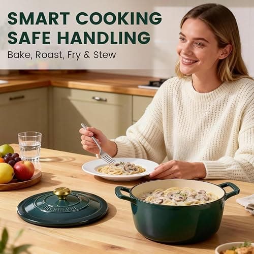 Enameled Cast Iron Dutch Oven 5 Qt with Lid, Green | For Sourdough Bread, Stews & Roasts, Oven Safe to 500F, Works on Gas, Electric & Induction Stovetops. thumbnail 6