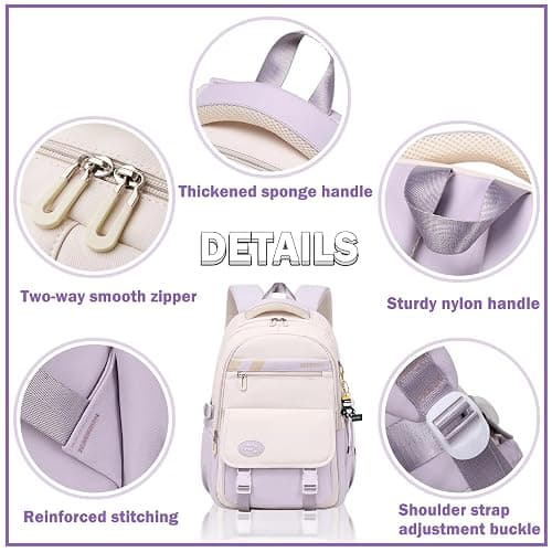 Mildame Backpacks for Girls Set, Aesthetic Backpack for Teens, Lightweight Classic Backpack for Kids, 3Pcs Boys Girls Bookbags with Cute Pendant thumbnail 6
