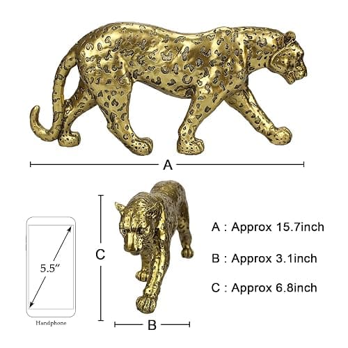 POLYDUKE Modern Polyresin Cheetah Figurine Home Décor Realistic Antique Classical Leopard Statues Living Room Decor Ornament Figures，Gold 7.1" H…… - Gold - 15.65"L x 6.75"H thumbnail 3