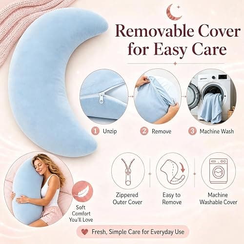 GueYi Oversized Moon Body Pillow, C-Shaped Cooling Moon Pillow (Blue) | Moon Design, 70.9 in Oversized, Body Support, Sleep Pillow, Unique Shape thumbnail 6