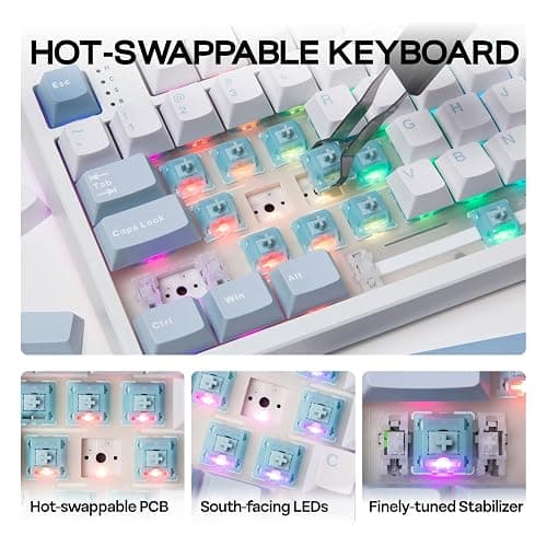 EPOMAKER TH108 Full Size Mechanical Keyboard (Blue&White, Creamy Jade) thumbnail 7