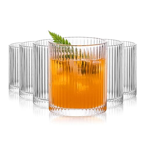 INSETLAN Ribbed Glass Tumblers Set of 6-14 oz Vintage Glassware, Clear Drinking Glasses for Wine, Juice, Cocktails, Water, Iced Coffee, Whiskey - Dishwasher Safe, Durable and Elegant - Image 1