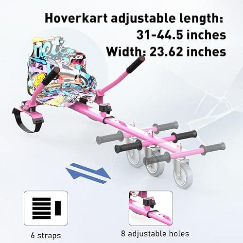 MEGA MOTION Hoverboard 6.5 inch with Hoverkart for children and teenagers, self-balancing Eclectic Scooter easy to control, non-slip, LED lights, Bluetooth speaker. thumbnail 4