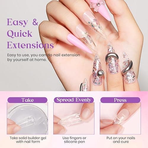 MIZHSE Solid Builder Gel for Nails, 60g Large Capacity Clear Hard Gel for Nails 3D Sculpting Gel Non-Sticky Hand Carving Gel U V/LED Nail Extension Gel with 3D Silicone Mold Nail Art Salon Home DIY - A-60g Clear Solid Builder Gel thumbnail 4
