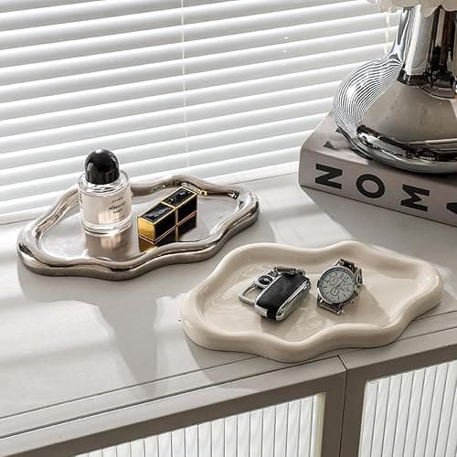 BESSKON Small Jewelry Dish for Women, Gifts for Mom, Ceramic Jewlery Tray Ring Holder, Vanity Ring Dish Cute Cloud Tray, Nightstand Decor Trinket Bowl for Earrings, Perfume, Keys, White Jewelry Plate thumbnail 4