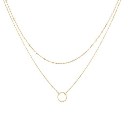 MEVECCO Layered Heart Necklace Pendant Handmade 18k Gold Plated Dainty Gold Choker Arrow Bar Layering Long Necklace for Women - Image 1