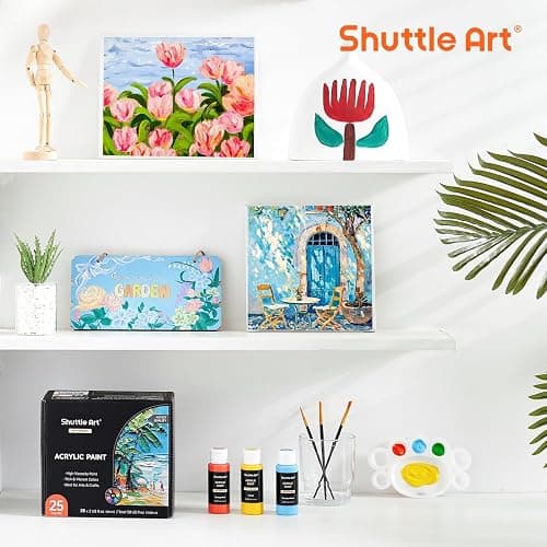 Shuttle Art Acrylic Paint, 25 Colors Acrylic Paint Set, 2oz/60ml Bottles, Rich Pigmented, Waterproof, Premium Acrylic Paints for Artists, Beginners and Kids on Canvas Rocks Wood Ceramic Fabric thumbnail 7