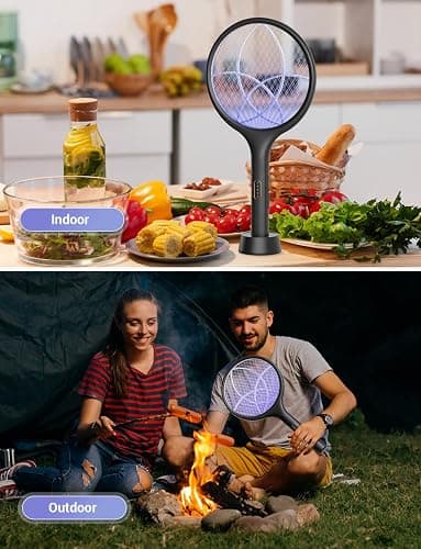 YISSVIC Electric Fly Swatter 4000V Bug Zapper Racket Dual Modes Mosquito Killer with Purple Mosquito Light Rechargeable for Indoor Home Office Backyard Patio Camping (Black-1 Pack) thumbnail 8