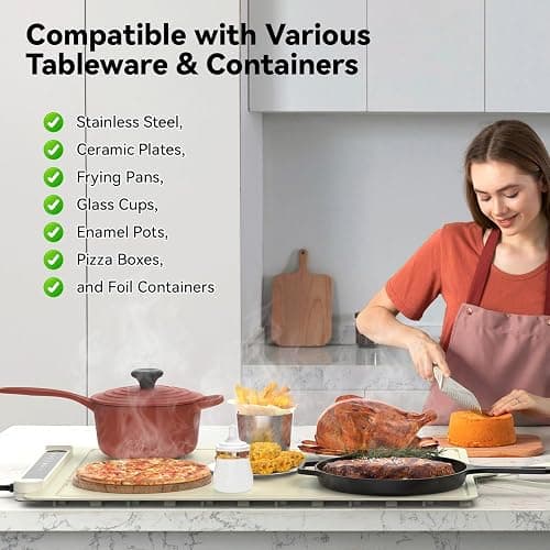 Food Warming Mat Electric Tray: Adjustable Silicone Heating Pad with 3 Temperature Settings 4 Timer Function Portable Roll Up Hot Plate for Buffets Party Gatherings Kitchen Warmer Countertop Holiday thumbnail 5