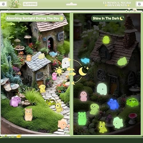IWOLOMI 262 Pcs Luminous Mini Resin Animals Mini Ducks Frogs Dogs Chickens Piglet Lizard Alpaca Elephant Dinosaur Turtle Fairy Garden Accessories Tiny Resin Figures for Aquarium Potted Micro Decor - Animals-262 Pcs thumbnail 5