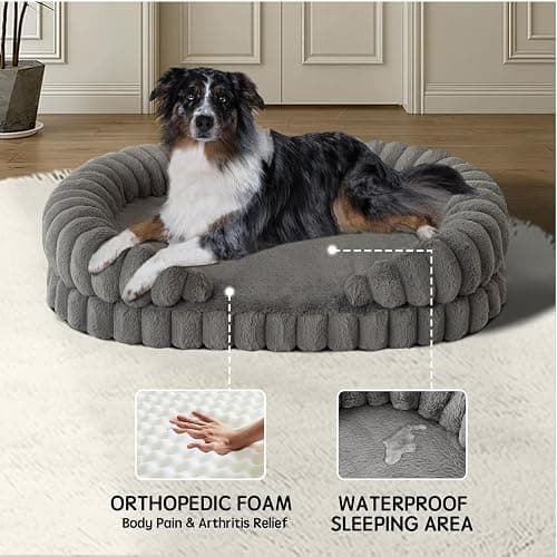 BALANCE Calming Dog Bed for Large Sized Dogs, 36 Inches Oval Washable Pet Bed with Sides, Orthopedic Pet Couch Sofa with Non-Slip Bottom, Gray thumbnail 2