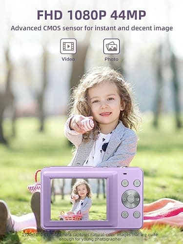 Digital Camera FHD 1080P, Camkory Point and Shoot Digital Cameras with 32GB Card, 16X Zoom, Two Batteries, Lanyard, 44MP Small Camera Gift for Kids Boys Girls Students, Purple thumbnail 2
