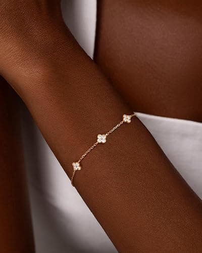 KELAIEN Birthstone Gold Clover Bracelet Dainty 14K Gold Plated Cute Friendship Stackable Bracelets for Women No Tarnish Trendy Charm Best Friend Bracelet Stack for Birthday Jewelry thumbnail 2