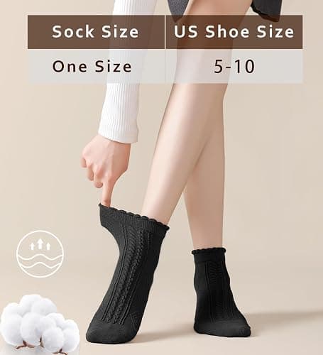 SIONCY 10 Pairs Ruffle Socks Women Cute Cotton Ankle Socks Casual Frilly Sock, Breathable, Low Cut Size 5-10 thumbnail 4