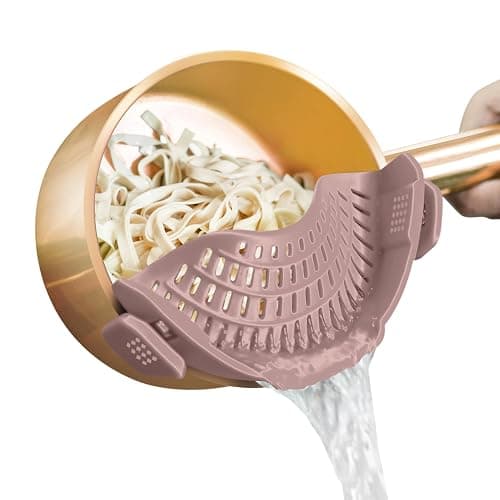 AUOON Clip on Strainer for Pots and Pans - Silicone Food Strainer for Draining Pasta, Spaghetti, Noodles, Fruits, Vegetables, Grease, Ground Beef (Almond Rose) - Image 1